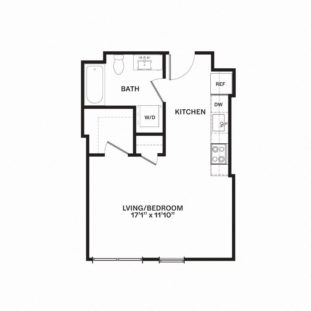 Floor plan for studio, 1 bath, 475 sqft